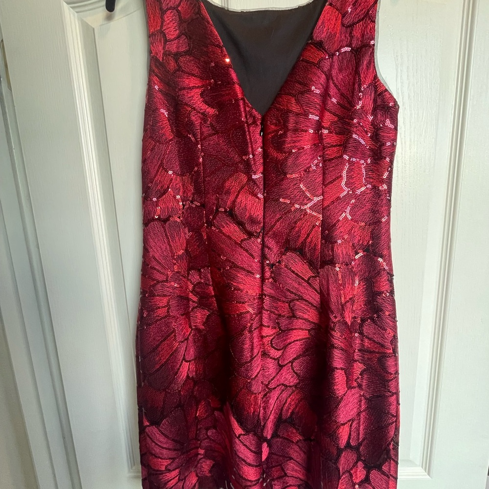 WHBM Red Sequined Embroidered Dress, Fully Lined - Picture 9 of 14